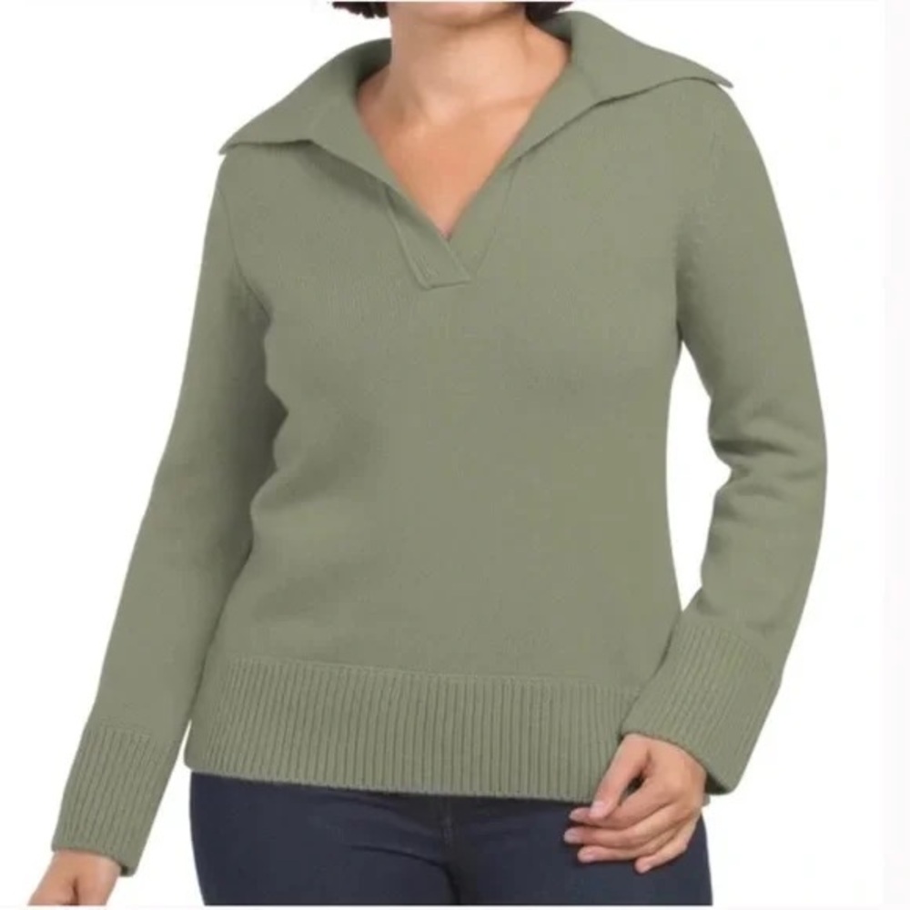 Theory Slouchy Polo Cashmere Pullover in sage